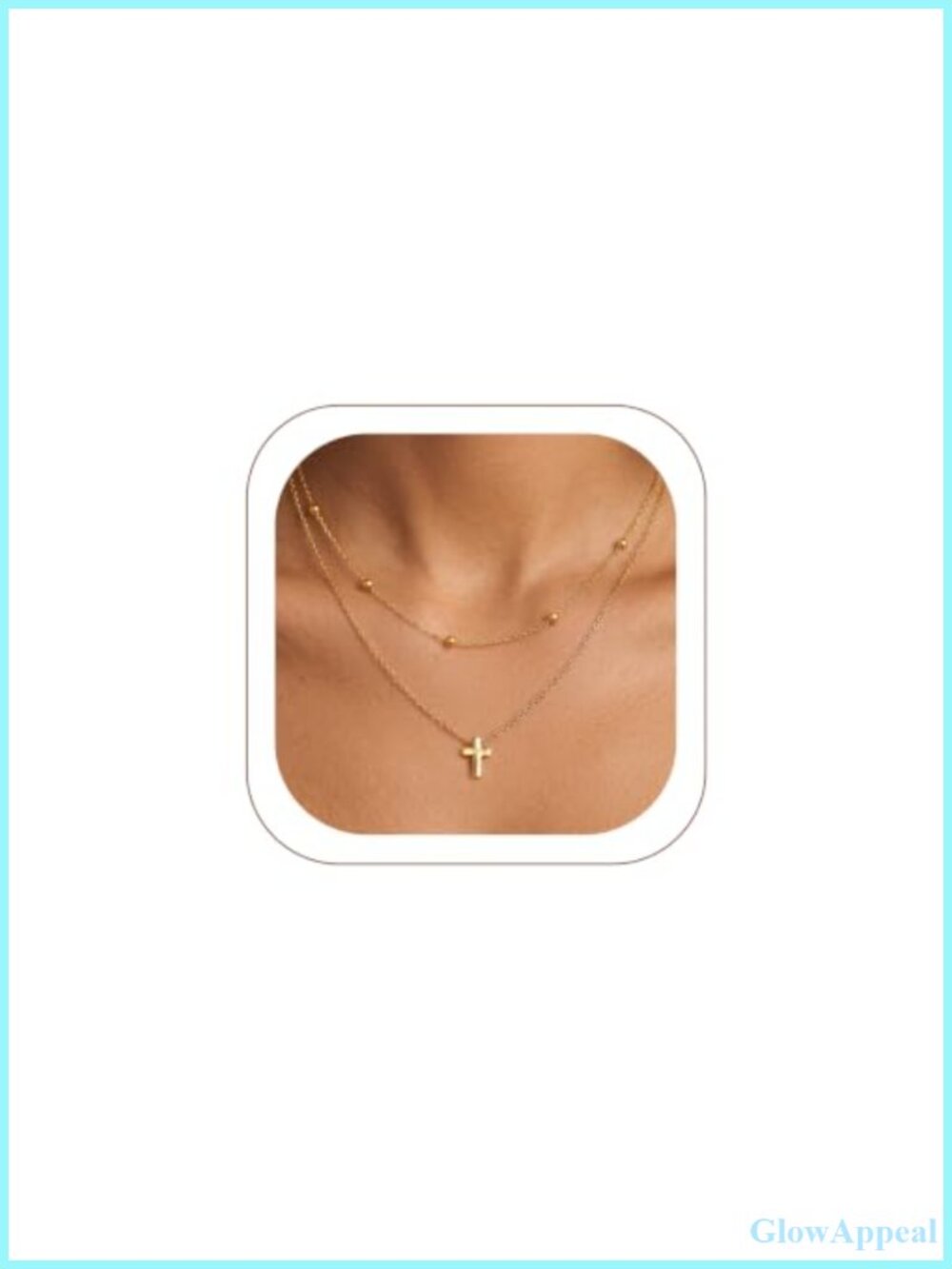 14k Gold Plated Cross Necklace Double Layered Pendant for Women